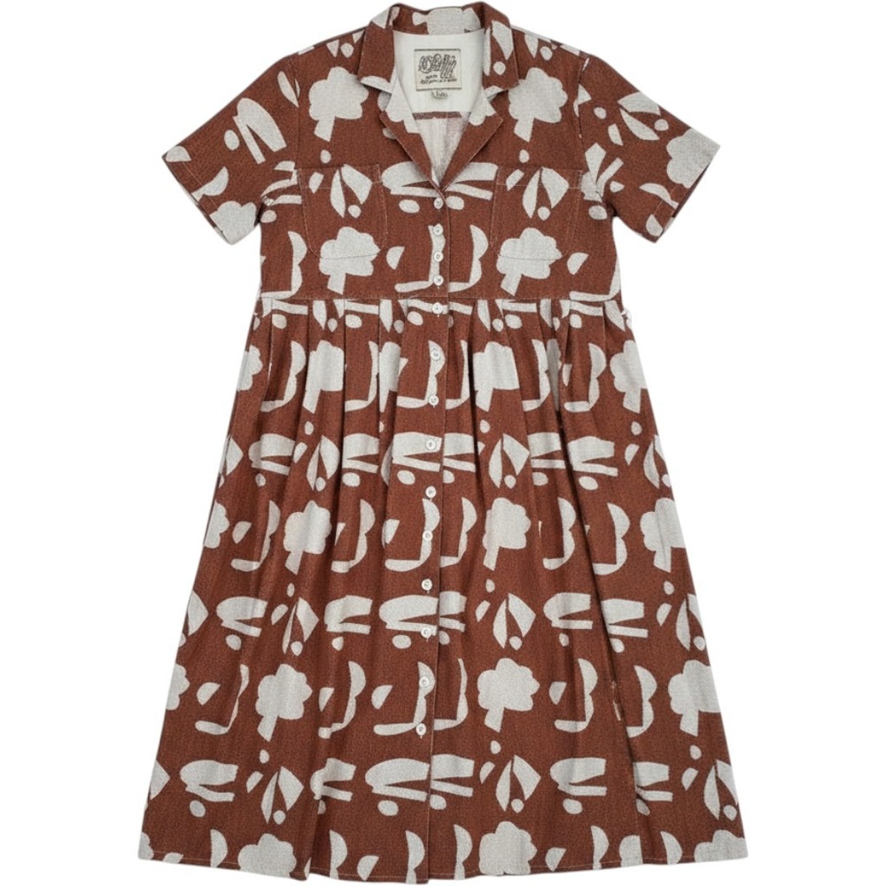 Ace & Jig Dress Large Brown Abstract Woven Button Front Midi Lagenlook Boho